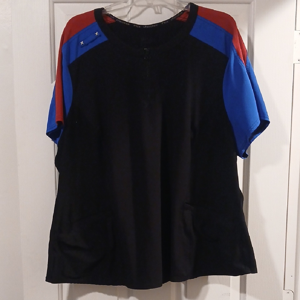 Black Top with Red and Blue Accents